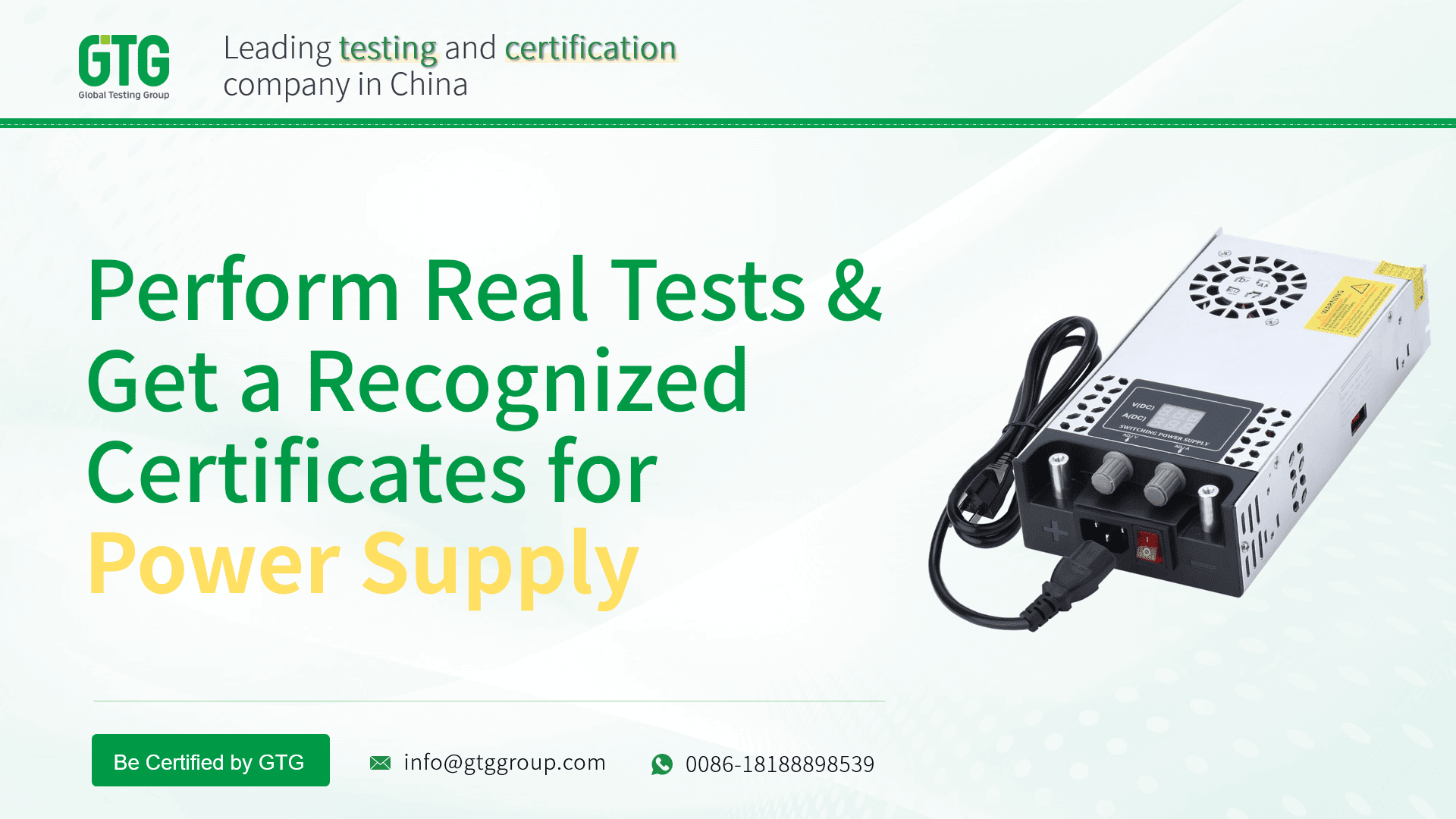 Get Test Report and Certifications for High Wattage Power Supply from GTG Group