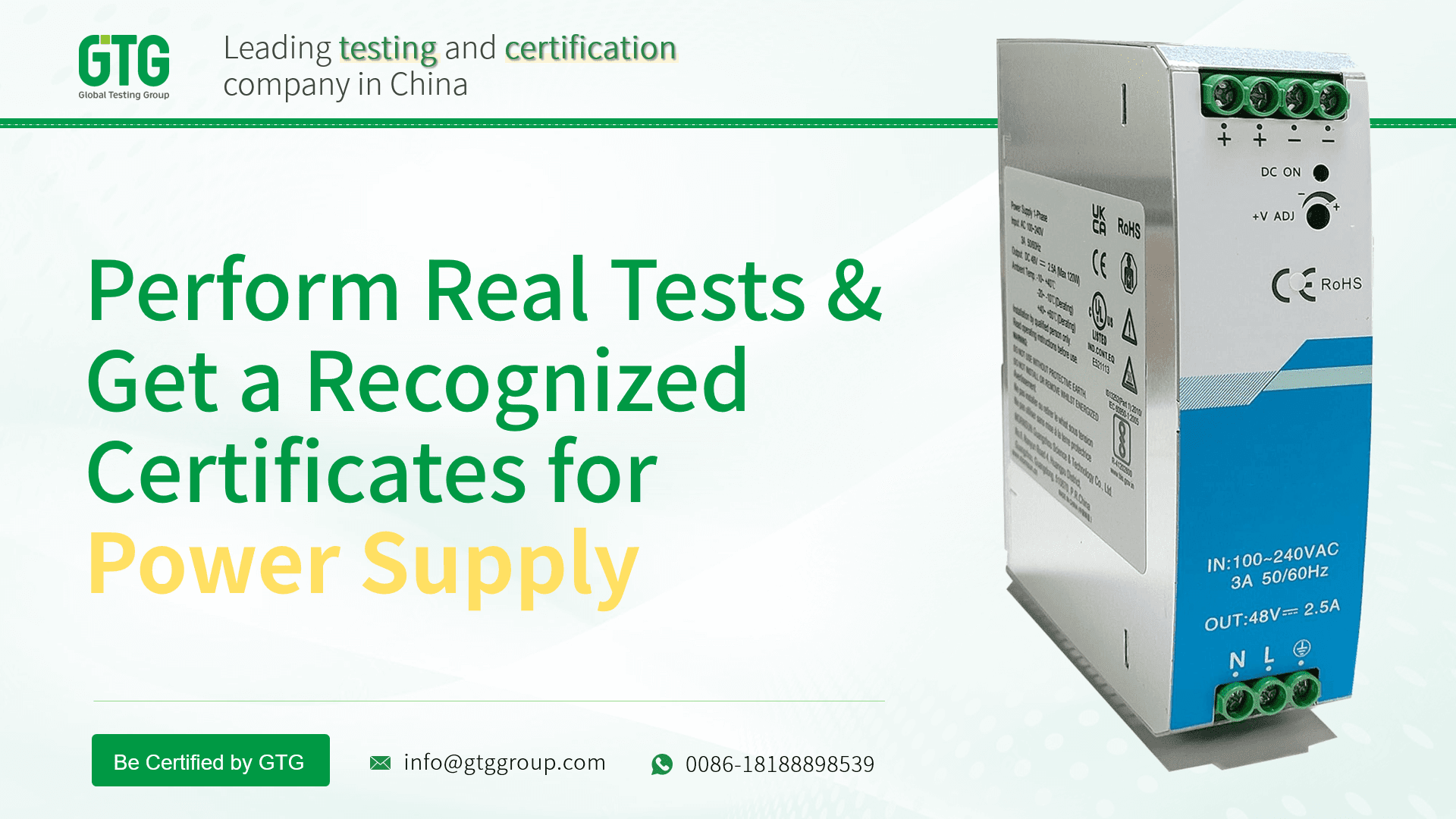 Get Test Report and Certifications for Industrial Power Supply from GTG Group