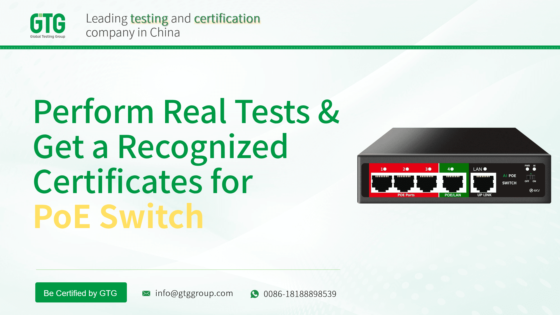 Get Test Report and Certifications for PoE Switch from GTG Group