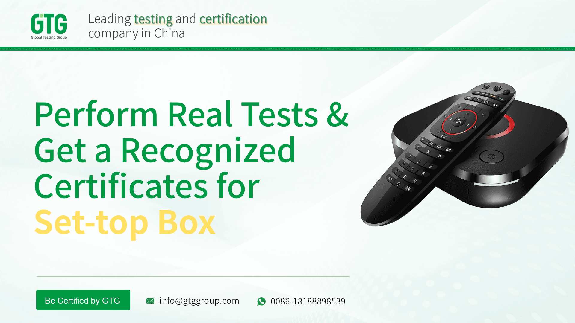 Get Test Report and Certifications for Set Top Box from GTG Group
