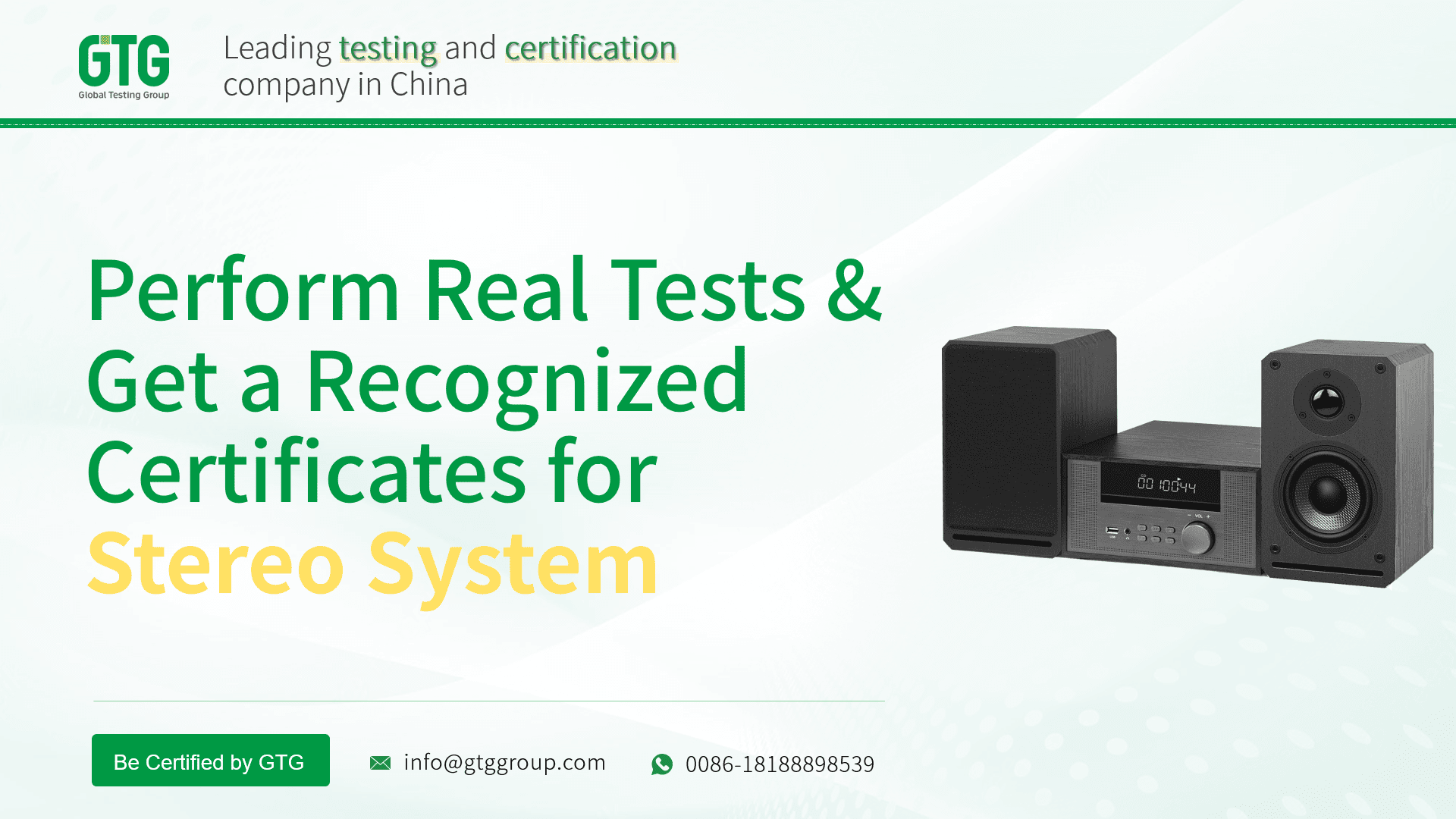 Get Test Report and Certifications for Stereo System from GTG Group